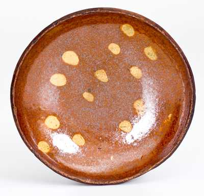 Small-Sized Pennsylvania Redware Dish with Yellow Slip Decoration