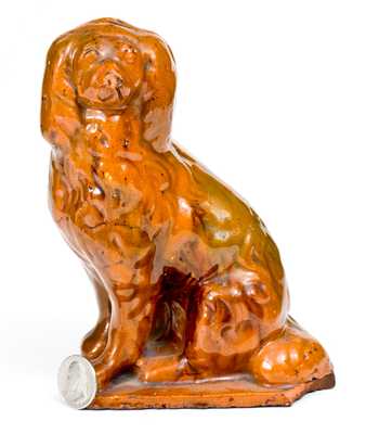 Molded Pennsylvania Redware Spaniel on Base