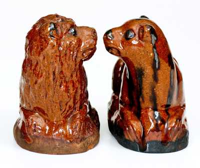 Very Unusual Pair of Redware Male and Female Lions, probably Pennsylvania