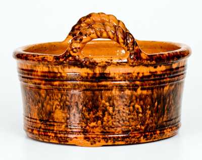 Outstanding JOHN BELL / WAYNESBORO Redware Butter Tub w/ Profuse Manganese Decoration