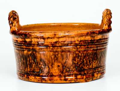 Outstanding JOHN BELL / WAYNESBORO Redware Butter Tub w/ Profuse Manganese Decoration