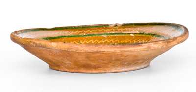Redware Dish w/ Profuse Yellow and Green Slip Decoration, Pennsylvania or Southern