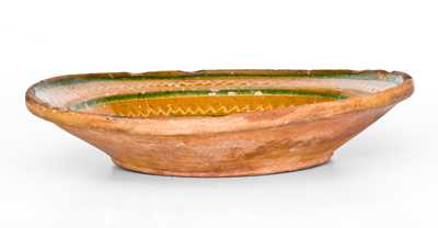 Redware Dish w/ Profuse Yellow and Green Slip Decoration, Pennsylvania or Southern