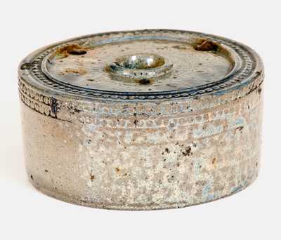 Fine att. Nathan Clark, Athens, NY Stoneware Inkwell w/ Cobalt and Coggled Designs