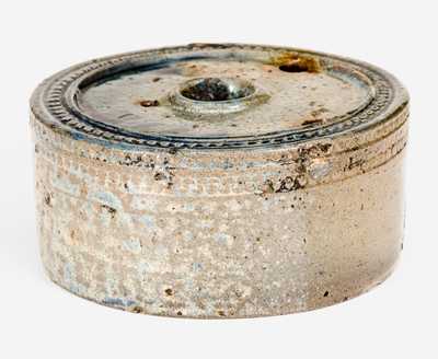Fine att. Nathan Clark, Athens, NY Stoneware Inkwell w/ Cobalt and Coggled Designs