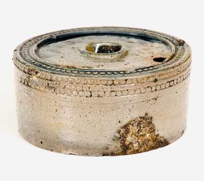 Fine att. Nathan Clark, Athens, NY Stoneware Inkwell w/ Cobalt and Coggled Designs