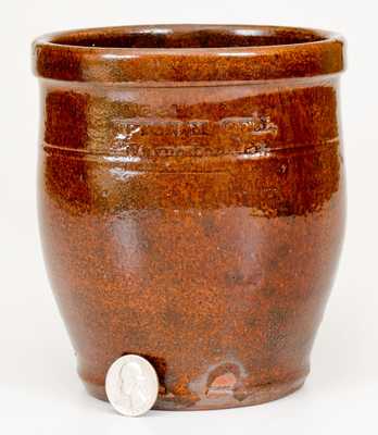 Rare UPTON M. BELL / WAYNESBORO, PA Glazed Redware Cream Jar