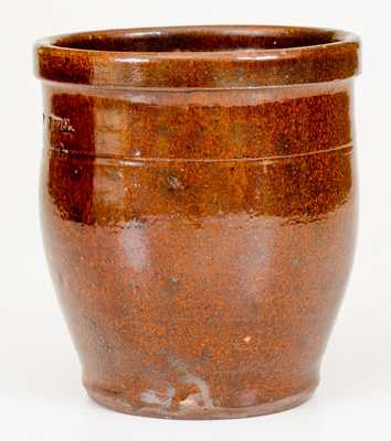 Rare UPTON M. BELL / WAYNESBORO, PA Glazed Redware Cream Jar