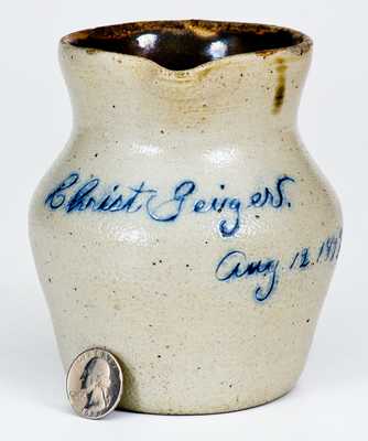 Fine Pint-Sized Stoneware Presentation Pitcher, possibly Cowden Family, Harrisburg, PA