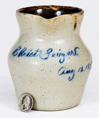 Fine Pint-Sized Stoneware Presentation Pitcher, possibly Cowden Family, Harrisburg, PA