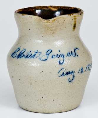 Fine Pint-Sized Stoneware Presentation Pitcher, possibly Cowden Family, Harrisburg, PA