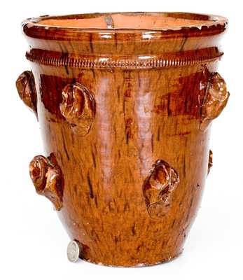 Fine Large-Sized Redware Flowerpot with Applied Rustic Features