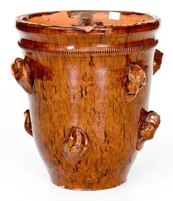 Fine Large-Sized Redware Flowerpot with Applied Rustic Features