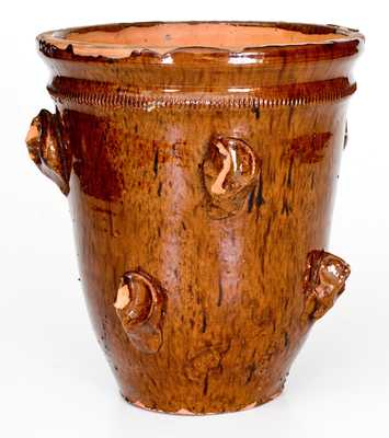 Fine Large-Sized Redware Flowerpot with Applied Rustic Features