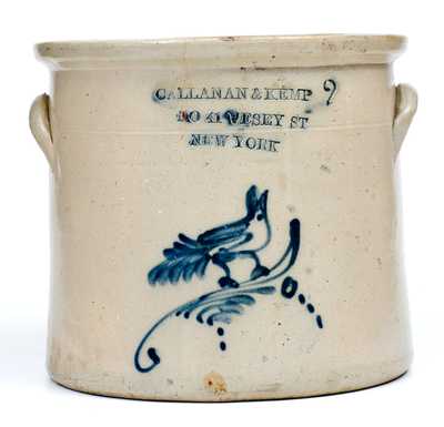 2 Gal. NEW YORK CITY Advertising Crock with Bird Decoration