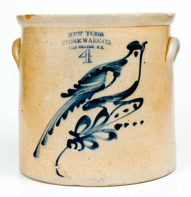 NEW YORK STONEWARE CO. / FORT EDWARD, NY Stoneware Crock w/ Large Bird Design