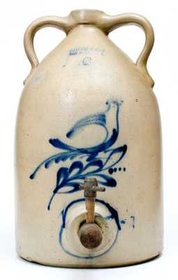 6 Gal. SATTERLEE & MORY / FORT EDWARD, NY Stoneware Jug Cooler w/ Bird Design