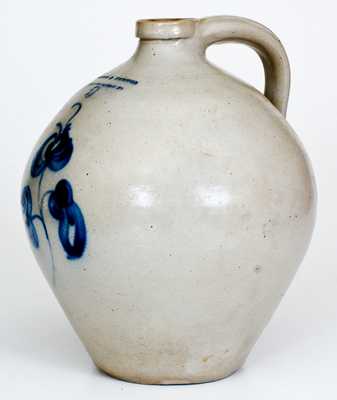 2 Gal. NORTON & FENTON / BENNINGTON, VT Stoneware Jug w/ Bold Floral Decoration