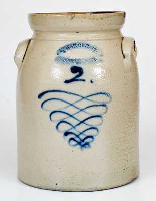 2 Gal. J. BURGER, JR. / ROCHESTER, NY Stoneware Jar w/ Slip-Trailed Decoration