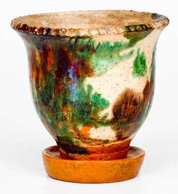 Small Multi-Glazed Redware Flowerpot, Strasburg, VA, circa 1890