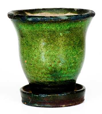 Fine Strasburg, VA Green-Glazed Redware Flowerpot