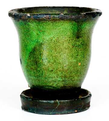 Fine Strasburg, VA Green-Glazed Redware Flowerpot