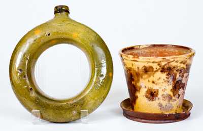 Lot of Two: Pennsylvania Redware Ring Jug and Flowerpot
