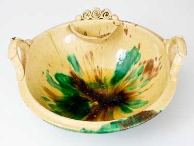 Rare Multi-Glazed Redware Washbowl, Strasburg, VA, circa 1890