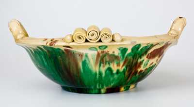 Rare Multi-Glazed Redware Washbowl, Strasburg, VA, circa 1890