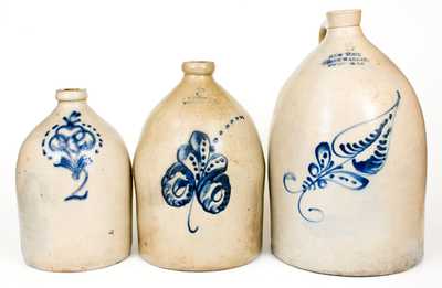 Lot of Three: Northeastern U.S. Stoneware Jugs with Floral Decoration