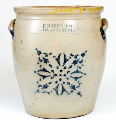 F. H. COWDEN / HARRISBURG, PA 3 Gal. Stoneware Jar w/ Stenciled Design
