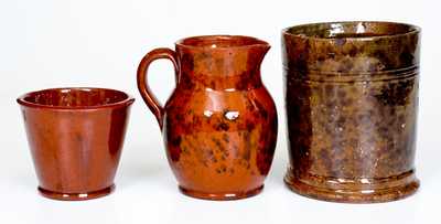 Lot of Three: Pennsylvania Redware Vessels incl. Dated 