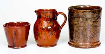 Lot of Three: Pennsylvania Redware Vessels incl. Dated 