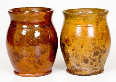 Lot of Two: Small-Sized Glazed Redware Jars, Pennsylvania origin