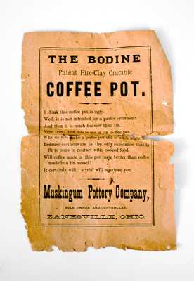 Rare Zanesville, Ohio Pottery Coffee Pot and Accompanying Broadside