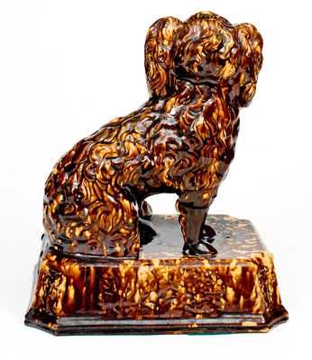 Fine Large-Sized Rockingham Ware Spaniel with Elaborate Base, probably East Liverpool, OH