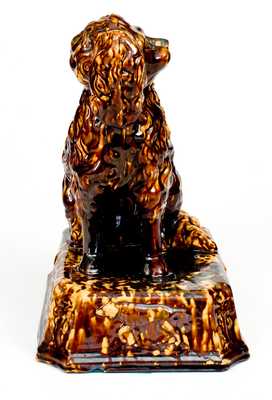 Fine Large-Sized Rockingham Ware Spaniel with Elaborate Base, probably East Liverpool, OH