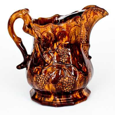 Elaborate Molded Large-Sized Rockingham Ware Pitcher, possibly Swan Hill Pottery, NJ