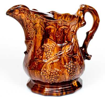 Elaborate Molded Large-Sized Rockingham Ware Pitcher, possibly Swan Hill Pottery, NJ