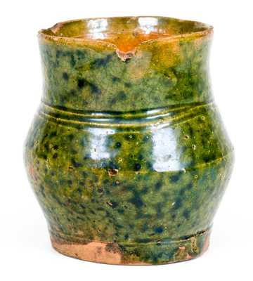Very Fine Miniature Green-Glazed Southern Redware Pitcher, Salem, NC or Virginia origin