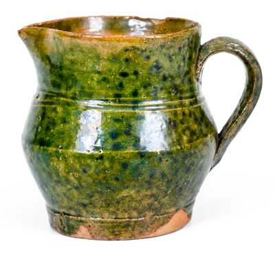 Very Fine Miniature Green-Glazed Southern Redware Pitcher, Salem, NC or Virginia origin
