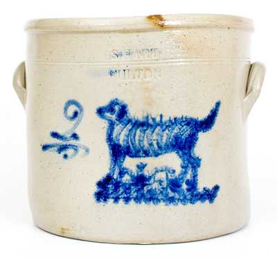 Rare S. HART / FULTON Stoneware Crock with Dog Decoration