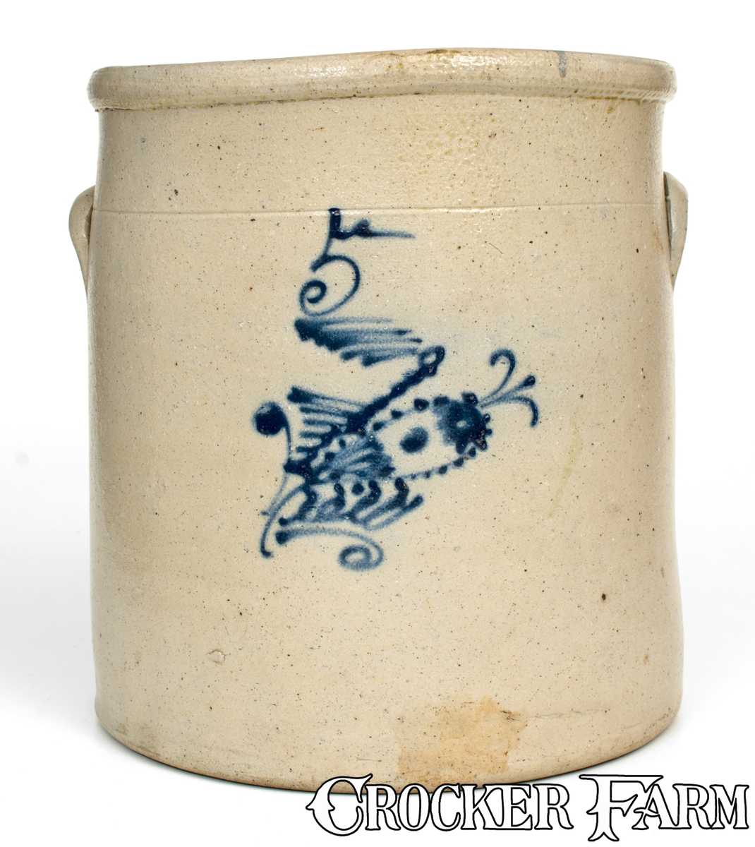 5 Gal Ohio Stoneware Crock With Fishing Lure Decoration Lot