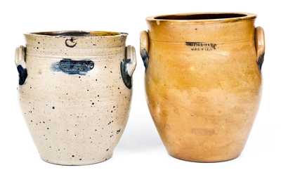 Two SMITH & DAY / NORWALK Stoneware Jars with Cobalt Decoration, CT origin, circa 1840