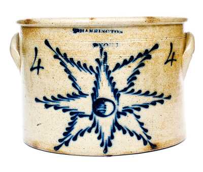 Rare T. HARRINGTON / LYONS Four-Gallon Stoneware Crock w/ Starburst Decoration.