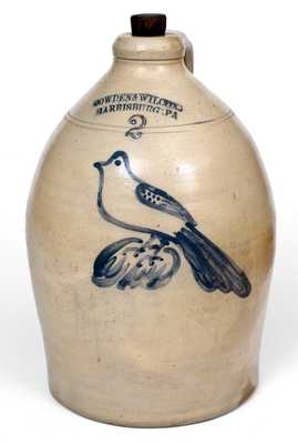 Two-Gallon COWDEN & WILCOX / HARRISBURG, PA Stoneware Jug w/ Bird Design