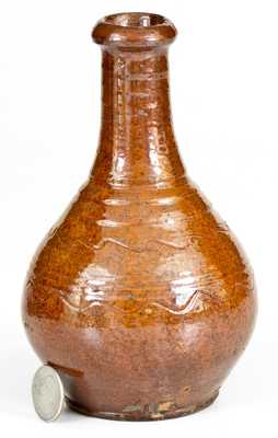 Glazed Redware Bottle, Inscribed 