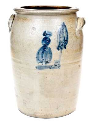 Morgantown, WV Stoneware People Crock,Thompson Pottery, circa 1865