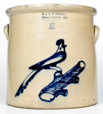 6 Gal. E. & L. P. NORTON / BENNINGTON, VT Stoneware Crock w/ Bold Bird-on-Branch