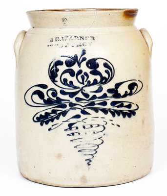 2 Gal. WM. E. WARNER / WEST TROY Stoneware Jar w/ Slip-Trailed Floral Decoration